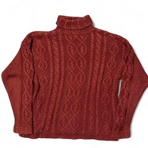 Jacob vintage 80s/90s red cable knit sweater roll neck Hong Kong M/22
